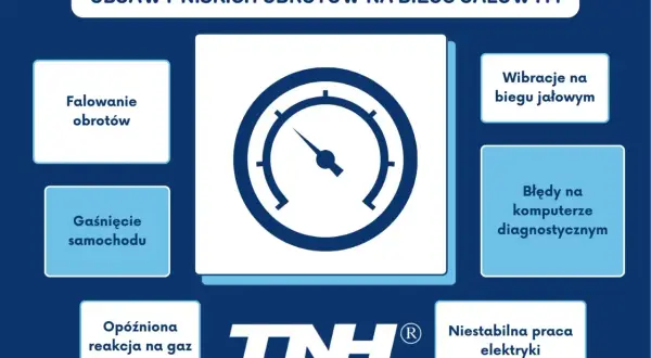 Objawy niskich obrotów: falowanie, gaśnięcie, opóźniona reakcja na gaz, wibracje, błędy diagnostyczne, niestabilna praca elektryki. Silnik odcina moc.